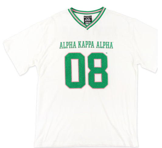AKA OVERSIZED CHENILLE FOOTBALL JERSEY TEE_IVORY