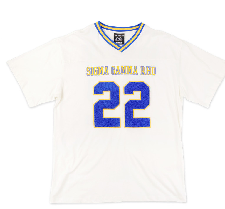 Sigma Gamma Rho OVERSIZED CHENILLE FOOTBALL JERSEY TEE_IVORY