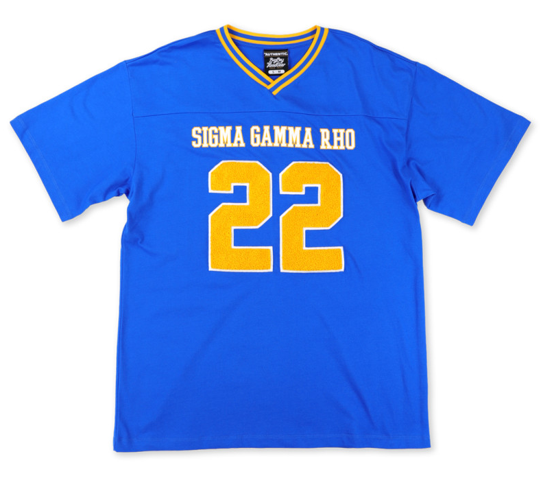 Sigma Gamma Rho OVERSIZED CHENILLE FOOTBALL JERSEY Blue