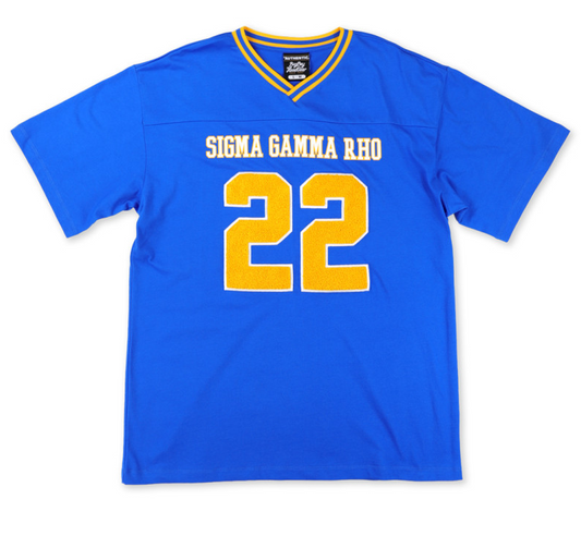 Sigma Gamma Rho OVERSIZED CHENILLE FOOTBALL JERSEY Blue