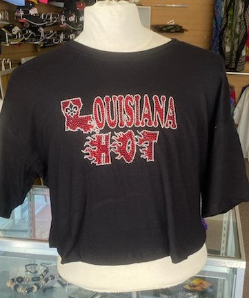 Louisiana Hot Red Glitter Bella+Canvas Fast Fashion Womens Jersey Cropped Tee