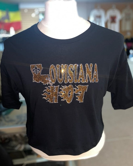 Louisiana Hot Gold Glitter Bella+Canvas Fast Fashion Womens Jersey Cropped Tee